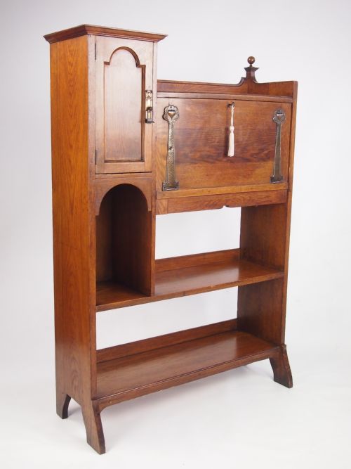 fig 1. Antique Arts and Crafts Oak Hall Bureau Bookcase