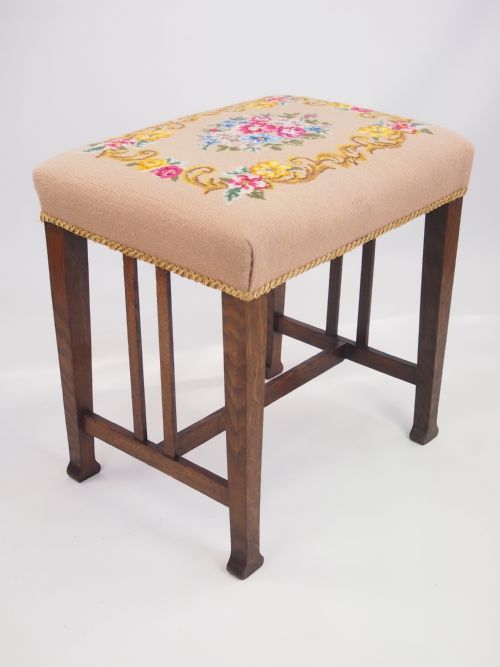 Antique Edwardian Oak Arts and Crafts Stool