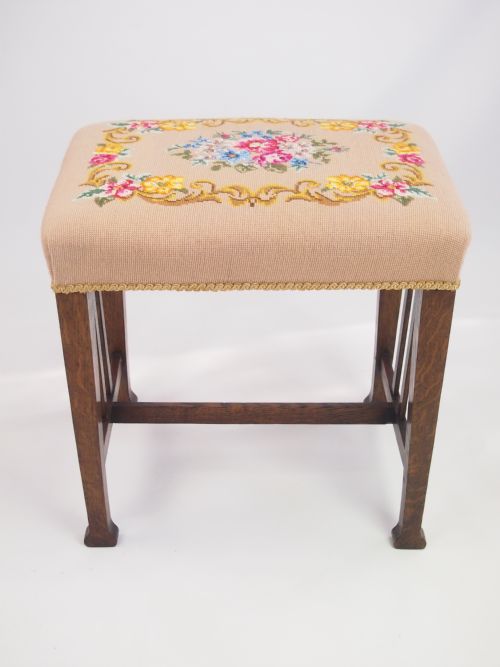 fig 1. Antique Edwardian Oak Arts and Crafts Stool