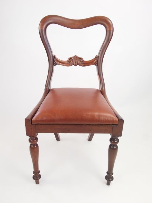Antique Victorian Balloon Back Desk Chair with Leather Seat