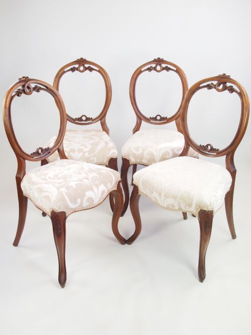 Set 4 Antique Victorian Walnut Balloon Back Chairs