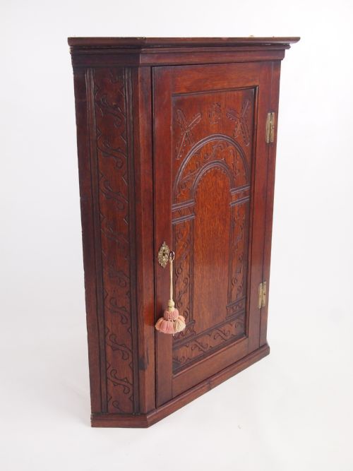 fig 1. Antique 19th Century Oak Hanging Corner Cupboard