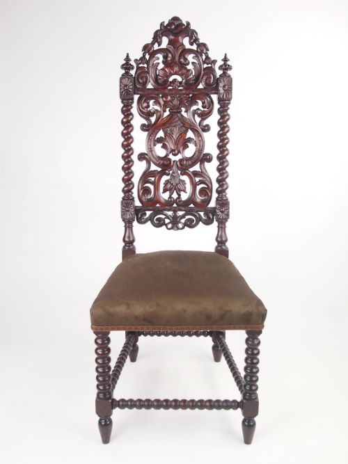 fig 1. Tall Pair Antique Victorian Gothic Oak Chairs