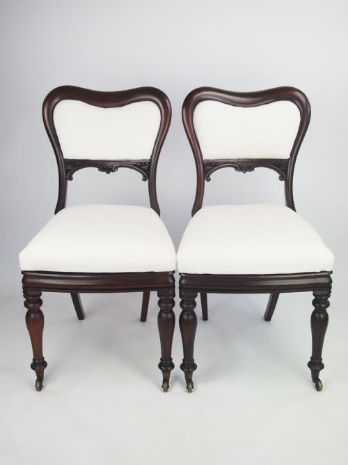 Pair Antique Victorian Rosewood Balloon Back Chairs