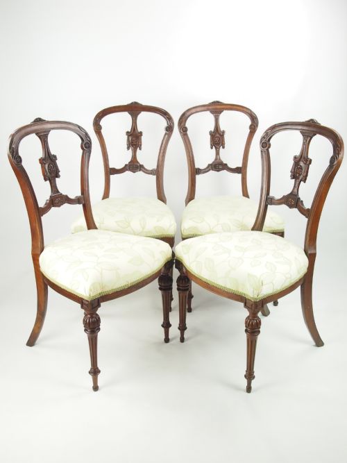 Set 4 Antique Victorian Walnut Balloon Back Chairs