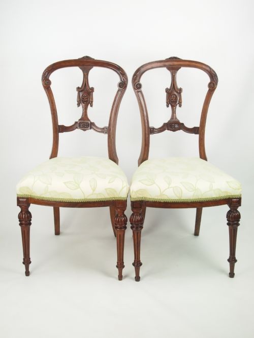 fig 1. Set 4 Antique Victorian Walnut Balloon Back Chairs