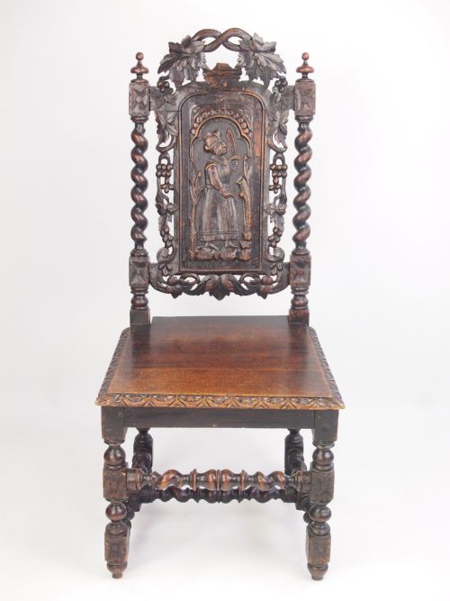 Antique Victorian Carved Oak Gothic Chair / Hall or Desk Chair