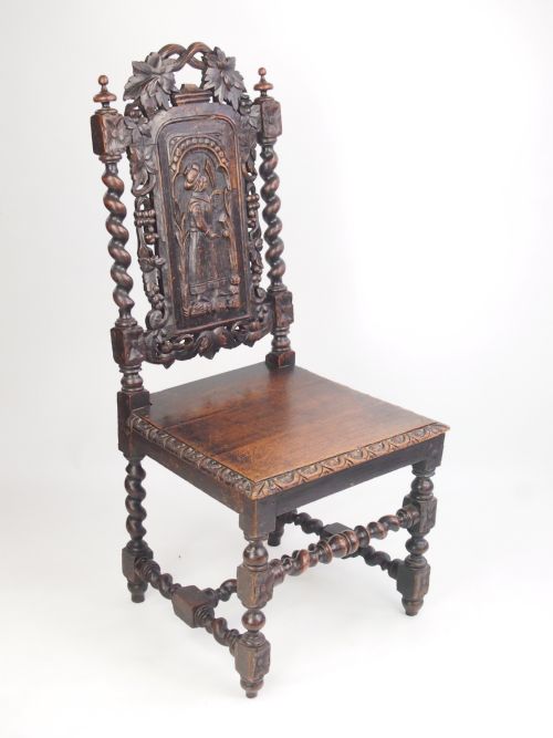fig 1. Antique Victorian Carved Oak Gothic Chair / Hall or Desk Chair