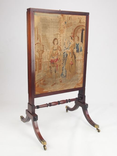 fig 1. Antique Georgian Firescreen with Tapestry Panel - Regency Fire Screen