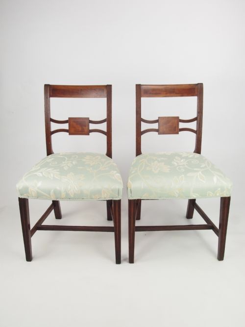 Pair Antique Regency Side Chairs with Inlay - Georgian Mahogany Dining Chairs
