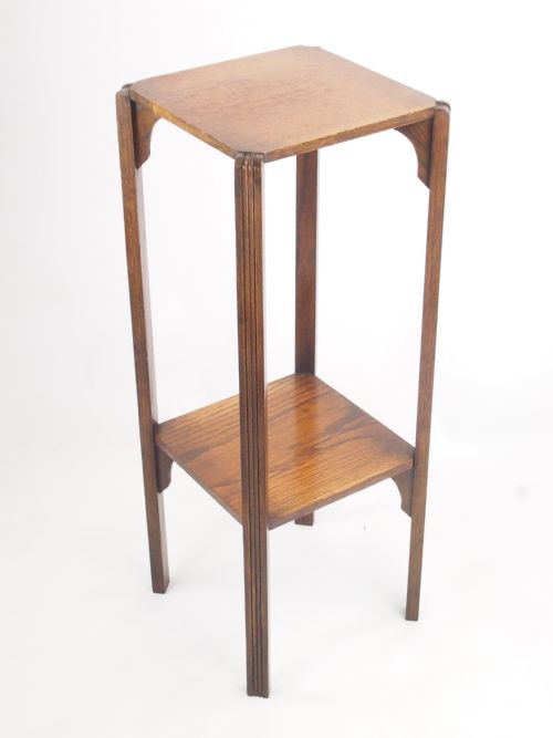 Vintage Art Deco Plant Stand / Oak Table with Label