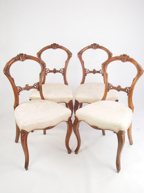 Set 4 Antique Victorian Walnut Balloon Back Chairs