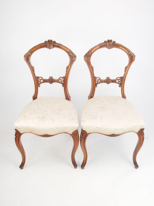 fig 1. Set 4 Antique Victorian Walnut Balloon Back Chairs
