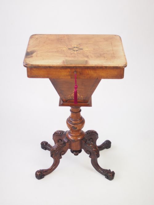 Antique Victorian Walnut Work Table Dated 1887 / Games Table / Sewing Box