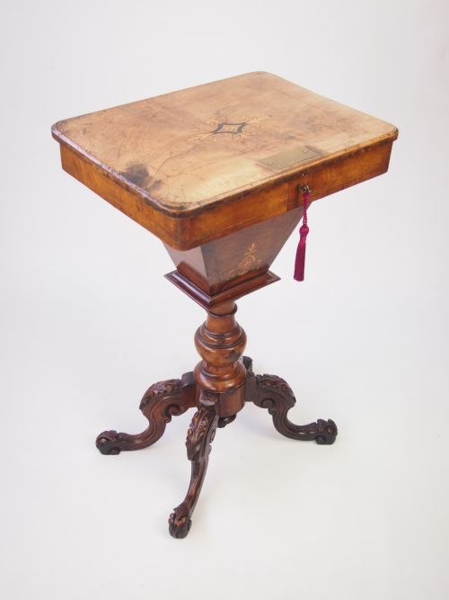 fig 1. Antique Victorian Walnut Work Table Dated 1887 / Games Table / Sewing Box