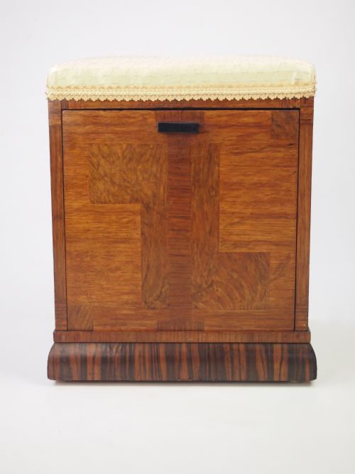 Vintage Art Deco Burr Walnut Piano Stool / Ottoman