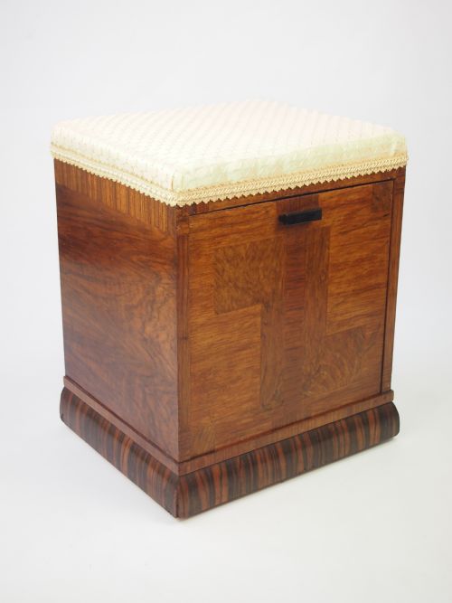 fig 1. Vintage Art Deco Burr Walnut Piano Stool / Ottoman