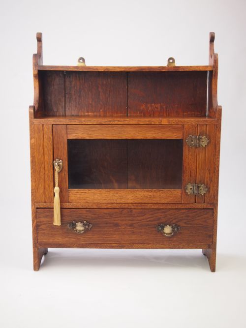 Small Antique Edwardian Arts & Crafts Oak Hanging Cabinet