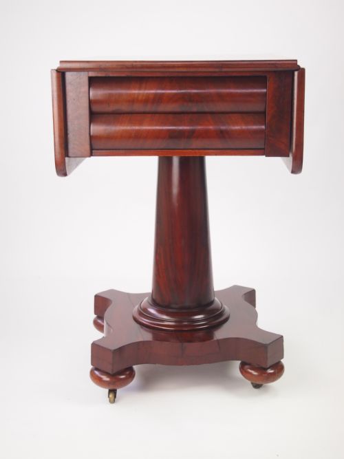 fig 1. Antique William IV/Early Victorian Drop Leaf Sewing Table with Drawers