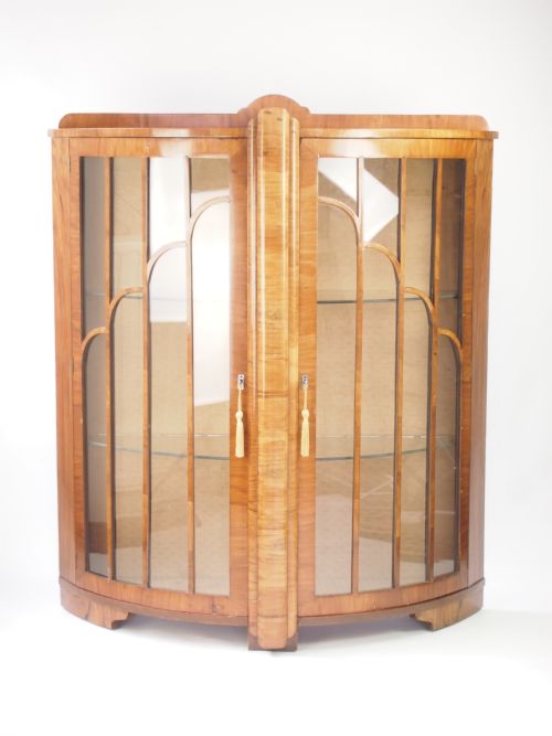 Art Deco Walnut Display Cabinet / Bookcase