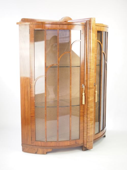 fig 1. Art Deco Walnut Display Cabinet / Bookcase