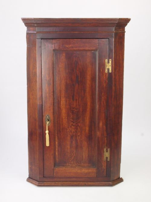 Tall Antique George III Oak Corner Cupboard / Georgian Cabinet