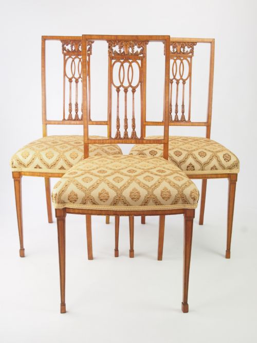 Set 3 Antique Edwardian Satin Walnut Side Chairs