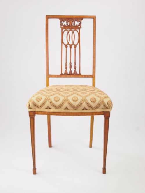 fig 1. Set 3 Antique Edwardian Satin Walnut Side Chairs
