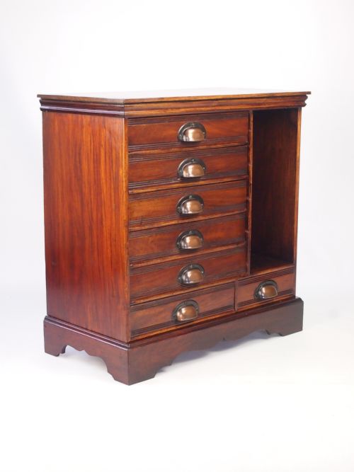 fig 1. Antique Walnut Music Cabinet / Collectors Chest Drawers