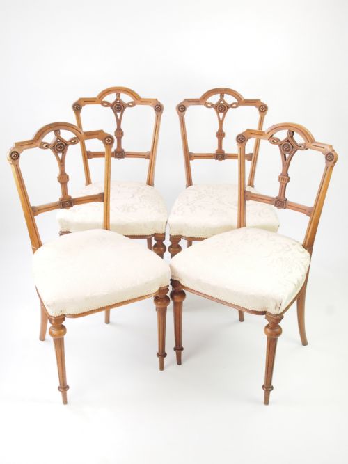 Set 4 Antique Victorian Walnut Balloon Back Chairs