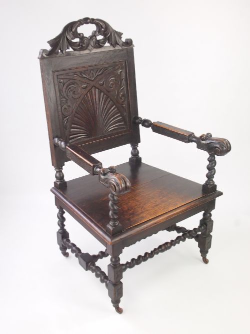 fig 1. Antique Victorian Gothic Oak Throne Chair / Wainscot Chair