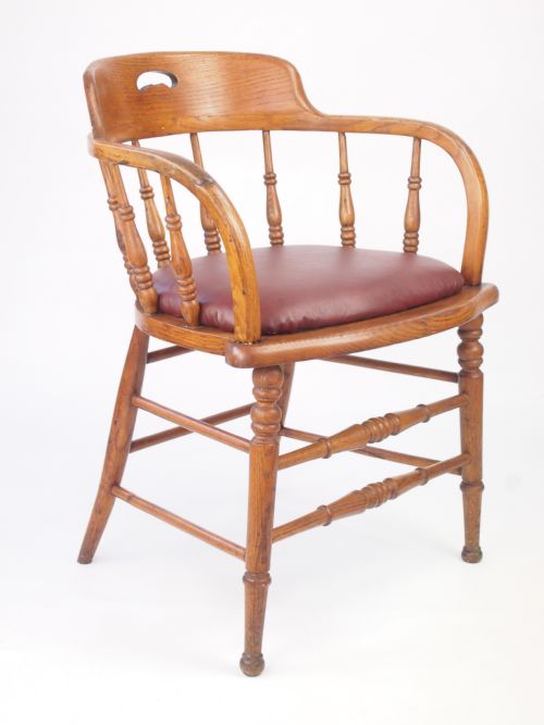 fig 1. Antique Edwardian Oak Tub Chair with Leather Seat