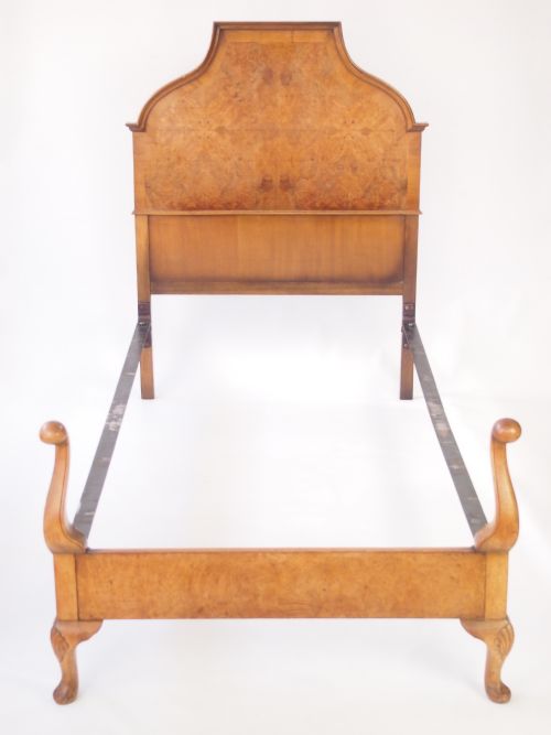 Pair Vintage Burr Walnut Single Beds