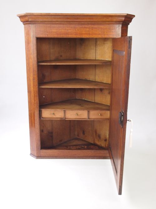 fig 1. Antique Georgian Oak Corner Cupboard - George 3rd Hanging Cabinet