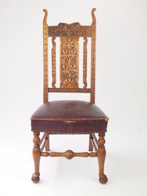 Antique Carved Oak High Back Chair / Hall Chair