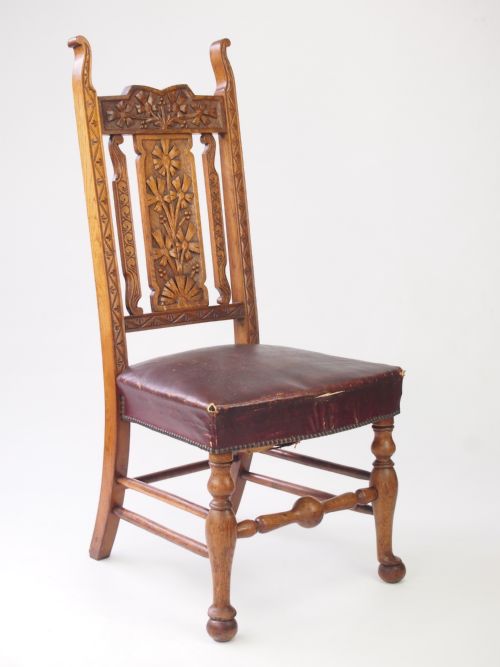 fig 1. Antique Carved Oak High Back Chair / Hall Chair