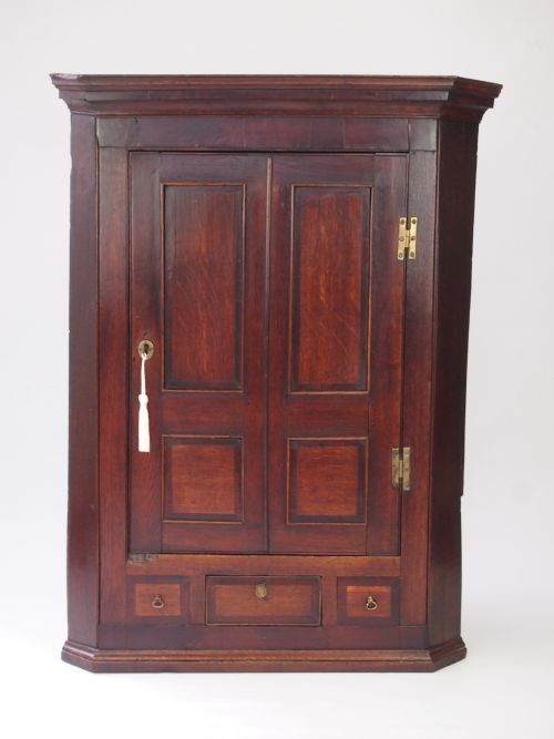 Georgian Oak and Mahogany Banded Corner Cupboard