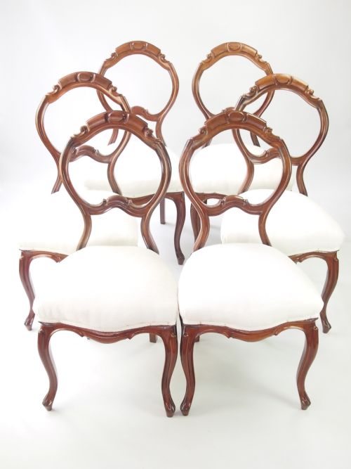 Antique Balloon Back Chairs - Set 6 Mahogany Dining Chairs