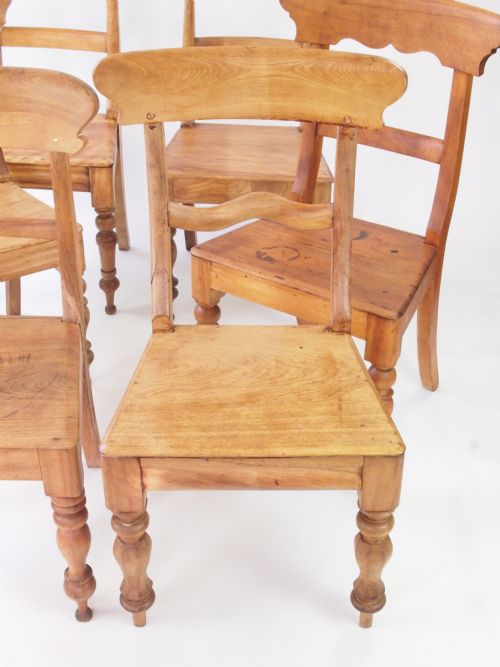 fig 1. Harlequin Set of Six 19th Century Fruit Wood Kitchen Chairs