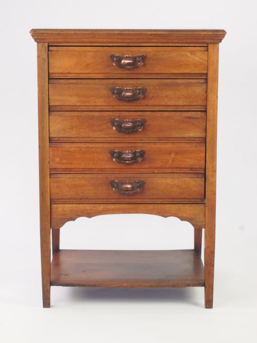 Small Antique Edwardian Walnut Music Cabinet / Chest Drawers
