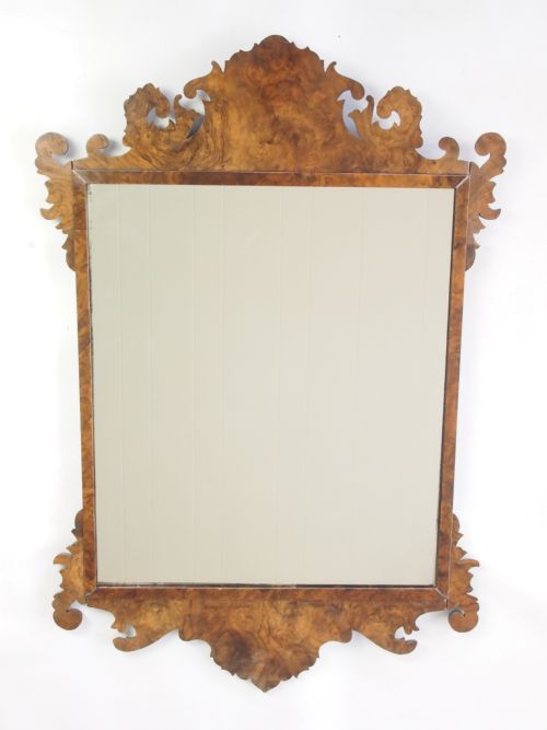 Antique Victorian Walnut Fretwork Wall Mirror with Label