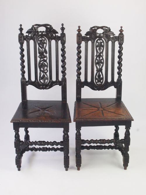 fig 1. Near Pair Antique Victorian Gothic Revival Chairs