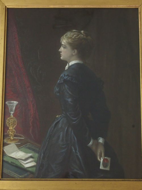 fig 1. Antique Print of a Lady in Gilt Frame