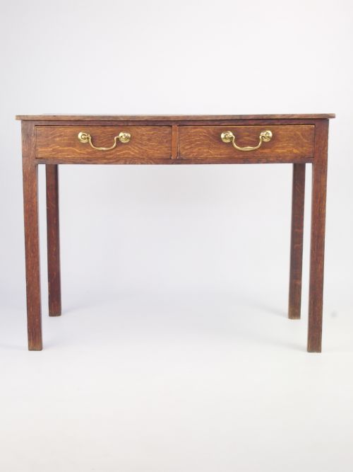19th Century 2 Drawer Oak Side Table / Hall Table