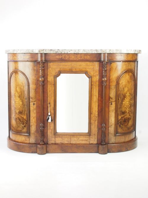 Small Victorian Burr Walnut Credenza / Sideboard / Chiffonier