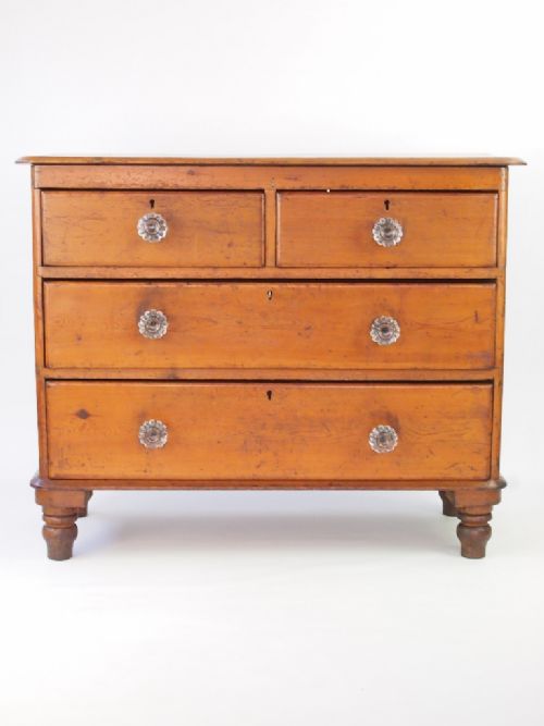 Small Victorian Pine Chest Drawers with Glass Handles