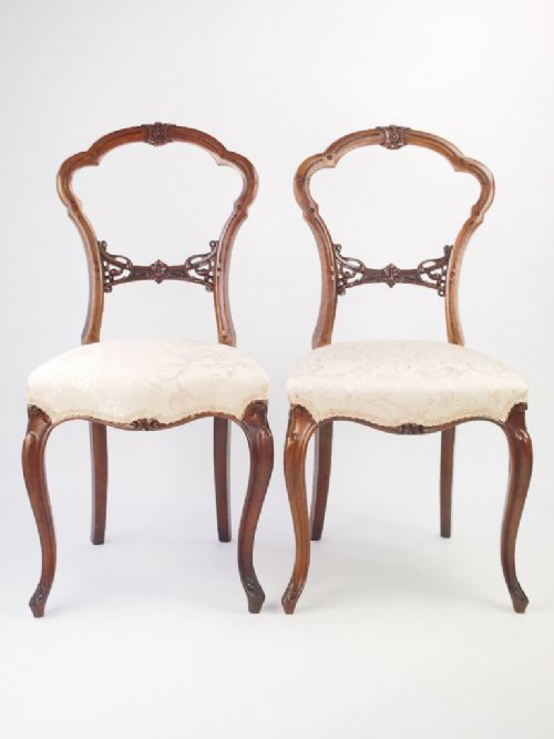 Pair Antique Victorian Walnut Balloon Back Chairs