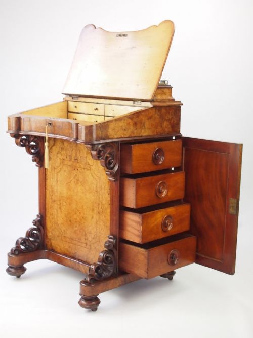 fig 1. Antique Victorian Burr Walnut Davenport