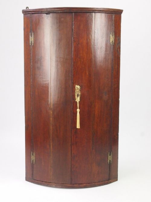 Slim Bow Fronted Oak Corner Cupboard - 19th Century Corner Cabinet