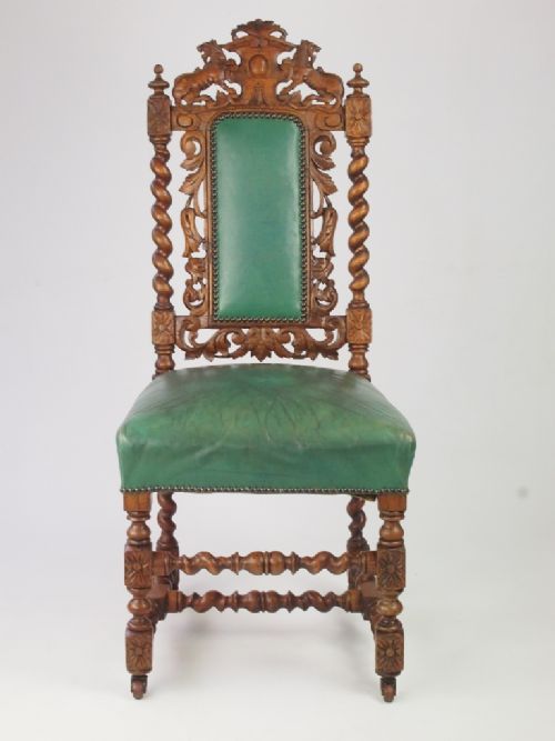 fig 1. Pair Antique Victorian Oak Gothic Revival Chairs